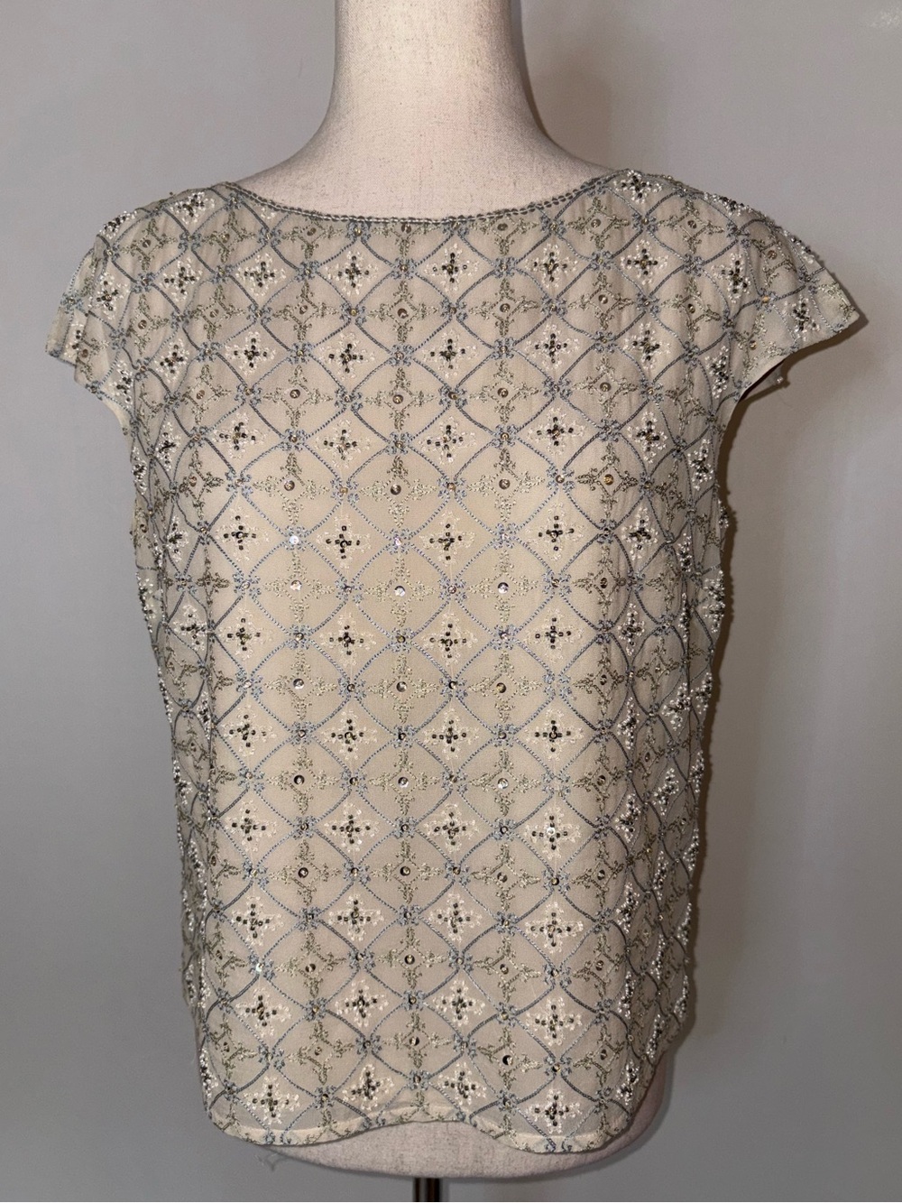 Talbots Silk Beaded Cap-Sleeve Top Size 6